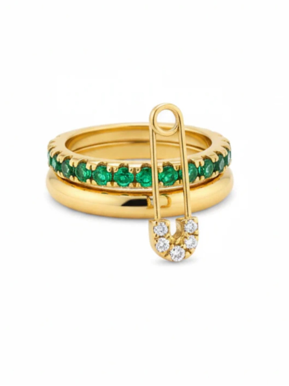 Gold Ring Set with Green Gemstones